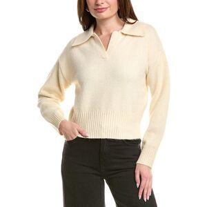 Color Block Womens Wool-Blend Polo Sweater, White